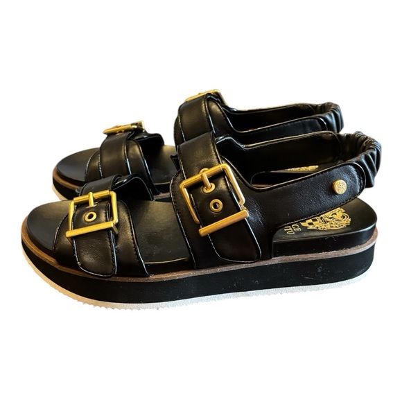 Vince Camuto Anivay Black and Gold Leather Platform Sandals. Like New. - Picture 5 of 10